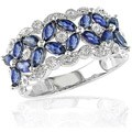 14k Gold Marquise Blue Sapphire and 1/10ct TDW Diamond Ring