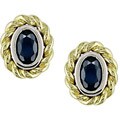 10k Two-tone Gold Oval Blue Sapphire Earrings