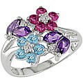 14k White Gold Multi-gemstone and Diamond Flower Ring