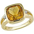 14k Gold Diamond and Cushion Square Citrine Ring (H-I, I1-I2)