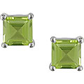 14k White Gold Square Peridot Stud Earrings