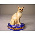 Limoges Hand-painted Light Brown Cat Keepsake Box