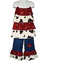 Ann Loren Girl's Red/ Cream Rumba Jean Capri Outfit
