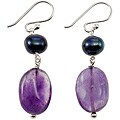 Silver Handmade Amethyst and Blue Pearl Dangle Earrings (8 mm)