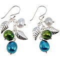 Sterling Silver Handmade Blue/ Green/ White Pearl Earrings