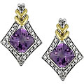 Sterling Silver/ 10k Gold 1/6ct TDW Diamond and Amethyst Earrings