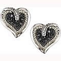 Silver 1/4ct TDW Black and White Diamond Heart Earrings
