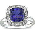 10k Gold 1/10ct TDW Diamond/ Created Blue Sapphire Ring (I-J, I2-I3)