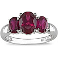 10k White Gold Created Ruby 3-stone Ring