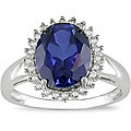 10k Gold Created Sapphire and 1/5ct TDW Diamond Ring