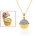 10K Gold Diamond Cupcake Pendant w/18" Chain