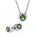 Sterling Silver Peridot Earrings/Pendant 18" Set