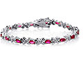 6 Carat Created Ruby & Sterling Silver Link Bracelet - 7"