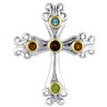 Sterling & 18K Multi Gemstone Cross Pendant