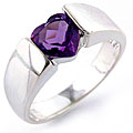 Sterling Silver Heart Shape Amethyst Ring, Size 7