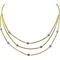 10K Two Tone Rolo Link Three Strand Beaded Necklace 16"