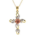 10K Yellow, White & Rose Gold Cross Pendant w/ 18" Chain