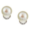 14k Gold Button FW Pearl and 1/10ct TDW Diamond Earrings