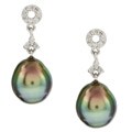 14k Gold Tahitian Pearl, 1/10ct TDW Diamond Earrings (8-9 mm)
