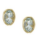14K Yellow Gold Oval Aquamarine Bezel-set Studs