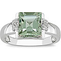 10k White Gold Green Amethyst and Diamond Ring