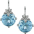 10k White Gold Blue Topaz and Diamond Earrings
