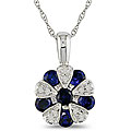 10k Gold Created Sapphire/ Diamond Flower Necklace