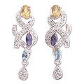 Sterling Silver Multi-gemstone 'Indian Sonnet' Earrings (India)