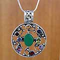 Sterling Silver 'Prayer Wheel' Garnet Amethst Necklace (India)
