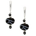 Sterling Silver Black and White Glass Bead Earrings