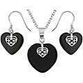 Sterling Silver Heart-shape Onyx Earrings and Pendant Set