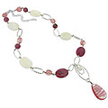 Sterling Silver Cherry Quartz Glass and Mother of Pearl Necklace