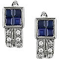 10k Gold Square Blue Sapphire and Diamond Earrings