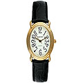 Timetech Women's Black Leather Oval Goldtone Watch
