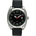 Timetech Men's Black Leather Strap Silvertone Watch