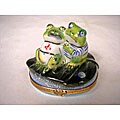 Limoges Hand-painted Frogs on a Lily Pad Keepsake Box