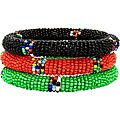 Set of Three Green/ Red/ Black Massai Bangles (Kenya)