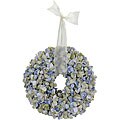Small Blue Faux Hydrangea Wreath with Ribbon