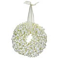 Small White Faux Hydrangea Wreath with Ribbon
