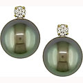 14k Gold FW Black Pearl and Diamond Earrings (7-7.5 mm) (Case of 4)