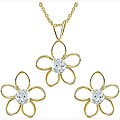 14k Gold CZ Flower Earrings and Necklace Set (Set of 4)