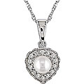 10k Gold FW Pearl and Diamond Accent Heart Necklace (4-5 mm)