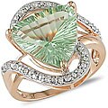 14k Gold Green Amethyst and 1/10ct TDW Diamond Ring