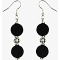 Handmade Silver Black Agate Dangle Earrings (Thailand)