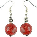 Handmade Coral and Silver Flower Dangle Earrings (Thailand)