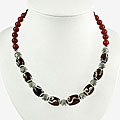 Silver Bead and Red Carnelian Necklace (Thailand)