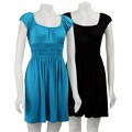 Soprano Short-sleeve U-neck Smocked Dress