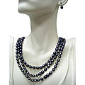 Sterling Silver Black Freshwater Pearl Jewelry Set (7-8 mm)