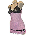 Spree Women's Sexy Pink Sheer Lace Babydoll Set