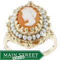 14k Gold Cameo and Seed Pearl Ring